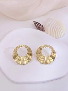 New Asymmetrical Round Circle Geometric For Women Girls, Jewelry | Summer Boho Beach Jewelry Unique Design Earrings For Daily (1-12Pairs) - Gold - View 4