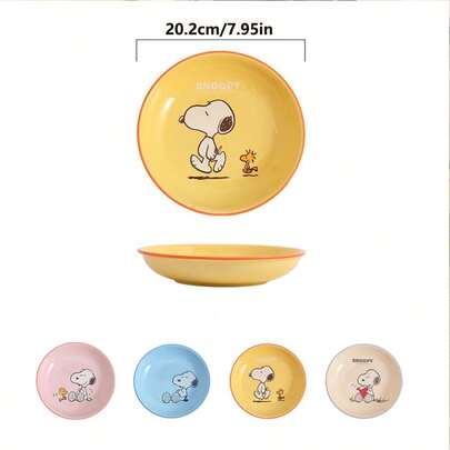 SNOOPY Combined Snack Plate, Fruit Plate, Ceramic Plate, Heat-Resistant Round Plate, Cartoon Plate, Holiday Gift