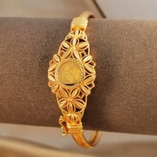 1件镀金叶子和立方氧化锆开口手镯，复古镂空手镯，适合女性参加派对和日常佩戴 - 金黃色 - 查看 11