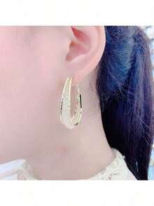 1pair New Fashion Square Hoop Earrings, Retro & Minimalist Style Birthday - vàng - Xem 5