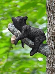 Resin Crafted Lifelike Black Bear Hanging Decor, Outdoor Garden Tree Branch Ornament - A - View 3