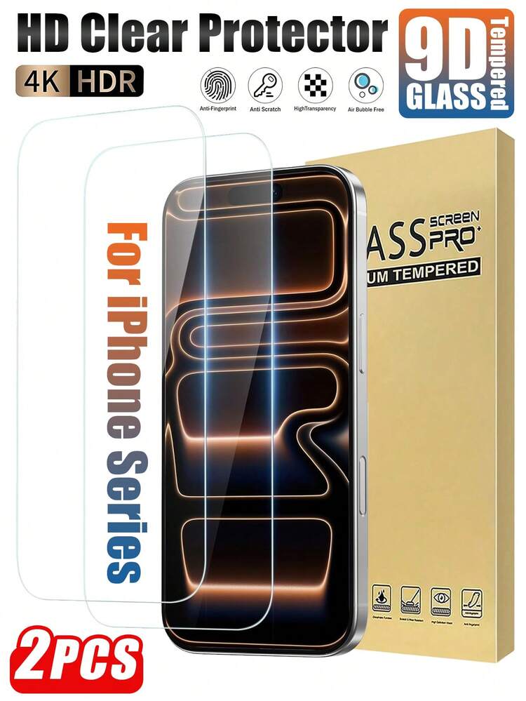 MIGAE 2pcs Tempered Glass Screen Protector, Compatible With IPhone 17, 17 Pro, 17 Pro Max, 17 Air, 16, 16 Plus, 16 Pro, 16 Pro Max, 15, 14, 13, 12, 11 Pro Max, X, XS, XR, Mini, 7, 8, 14 Plus, 14, 15 Pro Max - Clear - View 34