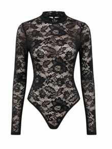 Lace Bodysuit With High Neck - Winter  - Fashion Look - màu đen - Xem 2