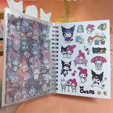 SANRIO 1/2张随机Hello Kitty & Kuromi贴纸笔记本套装,卡通图案,持久粘性,闪亮,可重复使用,动漫主题,多色,塑料材质,适用于日记、手工艺品、生日、节日、情人节、婚礼装饰、旅行用品、母亲节等场合。 - 彩色 - 查看 2