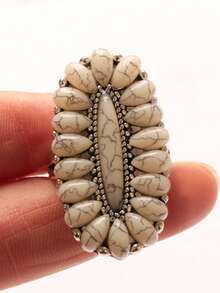 1 chiếc nhẫn oval sọc đen trắng thời trang - Màu sắc hình ảnh - Xem 5