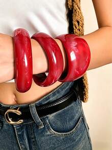 1 pièce Bracelet large asymétrique en résine géométrique, bracelet large en résine rouge rétro exagéré de personnalité élégante de niche, bracelet ouvert motif marbre de conception de niche, accessoires multicouches de style palais français de même conception - Multicolore - Voir 1