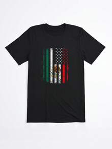 Camiseta Negra con Bandera Mexico Estados Unidos Estilo Vintage para Mujer Casual - Negro - Ver 2