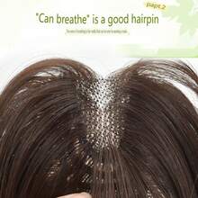 无需夹子的升级版魔术贴刘海假发片，轻薄假发片，可遮盖白发和秃顶，批发 - Dark Brown - 查看 9