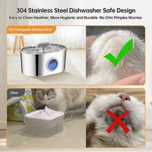 Smart Pet Water Dispenser, 2.2L Stainless Steel T-Shaped Automatic Cat Water Fountain With Double Outlets, With Visual Window Cat Fountain, 5V-USB Power Supply, Suitable For Small And Medium-Sized Pet Water Fountains - 2.2LT Smart Pet Water Fountain - View 4