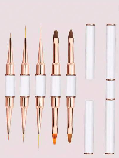 Nail Art Brush Set Of 5, Double-Ended Nail Art Brushes, Can Be Used For Drawing Long Lines, Fine Line Pens, Gradient Pens, And 3D Stereoscopic Brushes, Suitable For Gel Nail Polish And Acrylic Nail Painting.