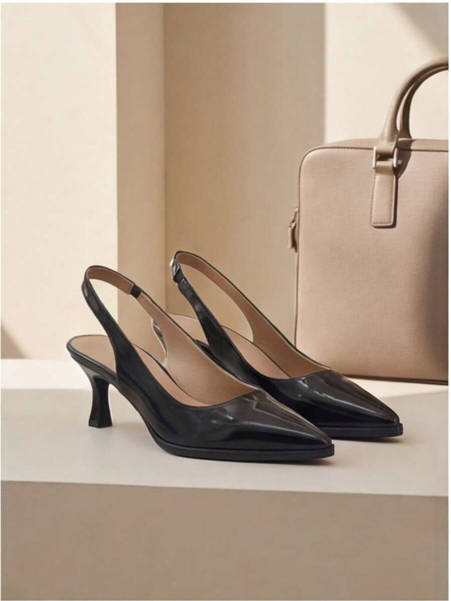 Women's Flats, Sandals, Pointed-Toe Sexy Stiletto Heels, Height-Enhancing And Slimming, Low-Cut, Glossy Leather, Elegant Stiletto Heels, Can Be Paired With Skirts Or Pants, Suitable For Uniforms, Parties, Business Occasions, Dances, Dates, Local Warehouse Shipping. - màu đen - Xem 1