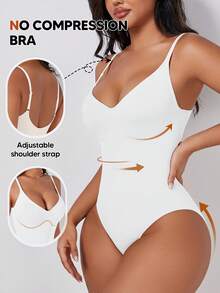 Women's Solid Color Slimming Waist Bodysuit, Suitable For Layering And Wearing Underneath White Summer - White - View 3