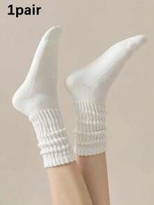 1/3/5/6/10 pares de calcetines blancos lisos para mujer, simples, de moda casual, versátiles, cálidos, suaves, elásticos y duraderos hasta el tobillo para uso diario - Blanco - Ver 7