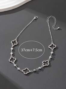 1 chiếc dây chuyền mặt hình cỏ bốn lá bằng bạc rỗng, lãng mạn, tinh tế, sang trọng, thanh lịch, ngọt ngào, may mắn, lấp lánh dành cho nữ. - Bạc - Xem 6