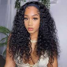 Headband Wig Human Hair Deep Wave 36 Inch None Lace Front Wig Human Hair Machine Made Wigs Glueless Curly Hair Headband Half Wigs For Women Human Hair Natural Color - Natural Black - 查看 8