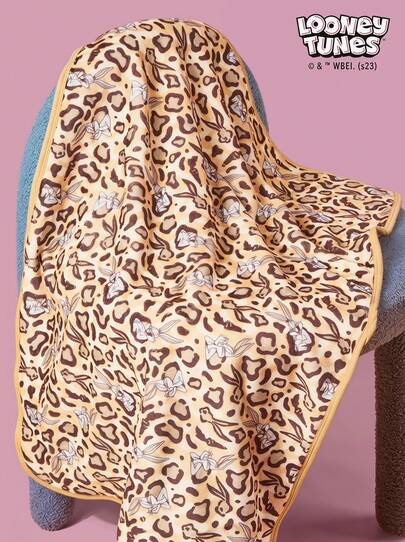 LOONEY TUNES X PETSIN 1 Chăn đa năng in hình báo đốm hình thỏ vui vẻ, ấm áp và thoải mái cho thú cưng (mèo, chó), màu kaki, dày dặn, thấm hút tốt, thích hợp cho mùa thu đông.