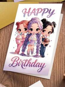 1 chiếc thiệp "Chúc mừng sinh nhật" hình Chibi Friends uống trà sữa trân châu. Bao gồm phong bì, giấy mờ cao cấp. Thiết kế hình ảnh các cô gái anime dễ thương và chữ lấp lánh. Hoàn hảo cho bạn thân - Thiệp sinh nhật Kawaii lý tưởng (12cm/4.7in X 17cm/6.7in) - phong bì màu nâu - Xem 4