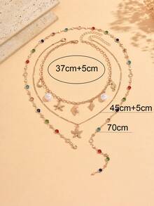 3pcs/Set Kalung Kristal Warna-warni, Kalung Liontin Makhluk Laut Mutiara Imitasi Berlapis-lapis, Dekorasi Serbaguna untuk Pemakaian Sehari-hari, Liburan, dan Fotografi. Panjang Rantai dan Warna Kristal Buatan Tangan Bervariasi Secara Acak. - MultiWarna - View 4