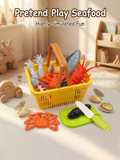 Realistic Seafood Model Set - Lobster, King Crab, Tuna, Shrimp, Squid, Sea Cucumber, Disassemble And Assemble, Helps Kids Identify Food Structure, Crunchy Crab Legs, Educational Toy For Youth And Children, Simulation Kitchen Playset, Identification Game, Decorative Piece For Boys And Girls