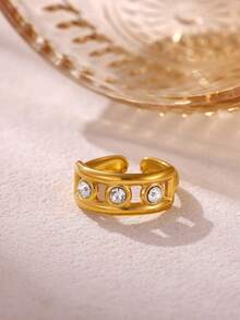 Simple Oval Hollow Open Rings For Women Gold Color Wedding Aesthetic Stainless Steel Ring Designer Jewelry Accessories Gift BFF - Yellow Gold - View 9