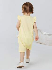 mini bala Baby Girls Romper Summer 2026 Plant Fiber Quick Dry Breathable Mesh Back Crawling Suit Lightweight Anti-Sweat Outdoor Stroller Wear - Custard - View 3
