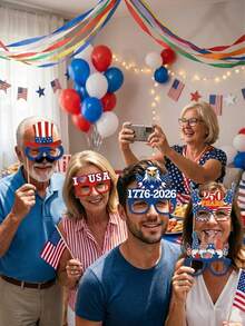 16pcs 250th Anniversary American Patriotic Party Decorative Glasses, 250th Anniversary Themed Paper Glasses, American Patriotic Themed Photo Booth Props Frame, Independence Day Memorial Decorative Gifts - Independence Day Paper Glasses - View 8