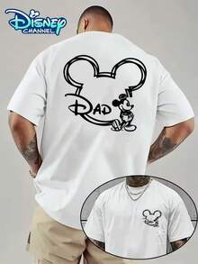 Officially Authorized Disney Men's Short-Sleeved T-Shirt, With The Theme Of DAD, Printed On The Front And Back-Showing The Relaxed And Elegant Outline Of Mickey Mouse's Head And The Printed Design With The Logo Of "Dad". This Is A Multifunctional And  T-Shirt That Men Can Wear. - 白色 - 查看 1
