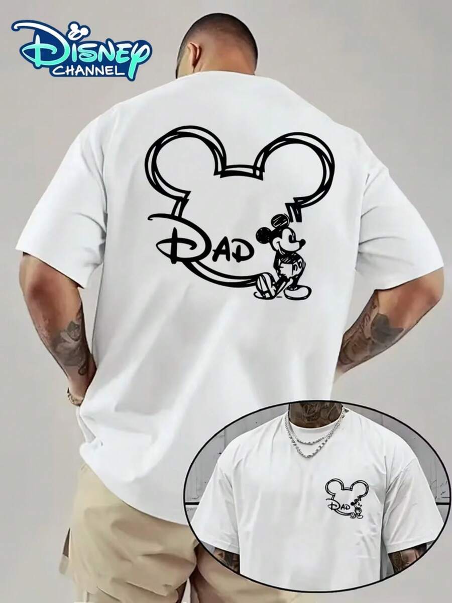 Officially Authorized Disney Men's Short-Sleeved T-Shirt, With The Theme Of DAD, Printed On The Front And Back-Showing The Relaxed And Elegant Outline Of Mickey Mouse's Head And The Printed Design With The Logo Of "Dad". This Is A Multifunctional And T-Shirt That Men Can Wear. - 白色 - 查看 1
