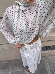 Women's Retro Polka Dot Midi Dress, Commuter Versatile Flowing Skirt, Spring/Summer - Multicolor - View 11