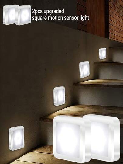 Outdoor Motion Sensor Stair Wall Light, Battery-Powered Wireless Night Light, 6 LED Beads, Suitable For Under Cabinet/Corridor Wardrobe Kitchen - Christmas Use, Simple Lighting, Minimalist Design, Durable Structure,Square Sensor Night Light, LED Wall Light, Automatic Sensor Switch, Battery Powered (Batteries Not Included), Suitable For Corridor, Passageway, Staircase, Bedside, Bathroom And Other Spaces, Sensor Night Light, Wardrobe Sensor Light, Cabinet Light