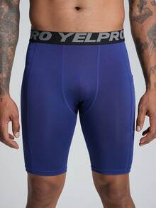 Compression Shorts With Pockets, Moisture-Wicking Elastic Tight Shorts For Fitness, Outdoor Sports, Running, Training - Royal Blue - View 2