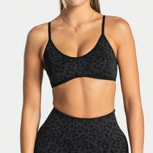 New Leopard Print Contrasting Color Trim Yoga Bra, Shockproof Sports Tank Top, Outdoor Back-Beautifying Fitness Underwear - Black - View 2