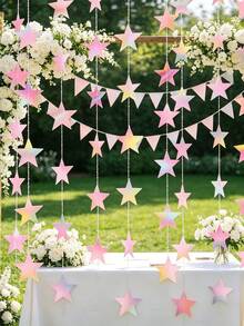 36pcs Glitter Star Decorative Ribbons, 130ft Star Curtain Backdrop, Gradient Pink Color, Suitable For Graduation Party, Birthday, Classroom, Wedding - Multiple Styles - View 4