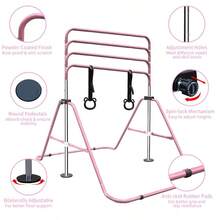 Adjustable Height Horizontal Gymnastic Bar For Children Multiple Sizes Available Steel Cons - Pink + Steel - View 5