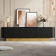 Meuble TV bas 170 cm (long) | Meuble TV bas moderne avec espace de rangement – Design arrondi, gestion des câbles, façade texturée – Meuble multimédia pour salon 170 cm - Noir - Voir 4