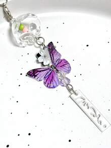 1pc Purple Butterfly Wind Chime Handmade Phone Charm, Unique Gift, Cute Small Pendant, Fresh - Purple - View 8