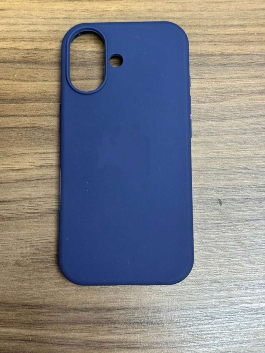 Premium Velvety Silicone Phone Case IP17 Open Camera Protective Case With Apple Logo - Dark Blue - View 1