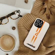 [24h Shipping From DE/FR/ES] Orange And White Striped Racing Phone Case, Milky White Background With Gradient Orange Lines + Racing Illustration, Shockproof, Full Coverage, Wear-Resistant Hard Case, Compatible With Multiple Models, Suitable For Racing Fans And Speed Enthusiasts, Compatible With Apple 17/16/15/14/13/12/11/X/Pro/Plus/Pro Max, And Also Compatible With Samsung S21/S22/S23/S24/S25/S26F - Image 1Pcs - View 5