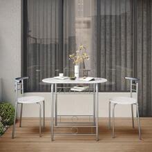 Costoffs 3 Piece Dining Table Set Modern Kitchen Table Set Space Saving Table And 2 Chairs Set With Steel Legs/Storage Rack For Kitchens/Balconies/Bedrooms/Apartments/Cafés, Natural/Drift Brown/White - White - View 7