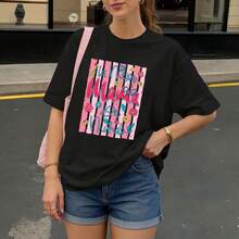 Camiseta Negra con Estampado de Rayas y Flores La Mejor Mama del Mundo para Mujer Casual - Negro - Ver 3