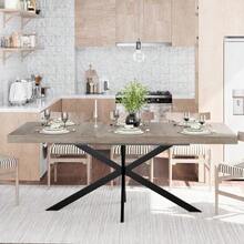 140CM-180CM Retro Rectangular Extendable Dining Table With Hidden Storage Natural Top With Same Color Embossed Center Plate For Dining Room Kitchen & Living Room Seats 4-6(Gray) - Gray - View 5