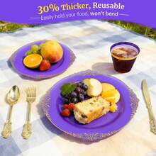 350PCS Purple Gold Plastic Plates For Party Dinnerware Sets For 50 Guests, Vintage Disposable Plastic Party Plates Cups Spoons Forks Knives Napkins For Wedding Birthday Christmas BBQ Parties - Màu tím - Xem 5