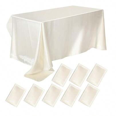 1/2 chiếc khăn trải bàn satin hình chữ nhật màu trắng ngà, kích thước 145*180cm/145*260cm/145*320cm, bề mặt mịn, thích hợp cho bàn tiệc hình chữ nhật, các bữa tiệc, sinh nhật, lễ kỷ niệm, họp mặt, tiệc tối ngày lễ và tiệc cưới.