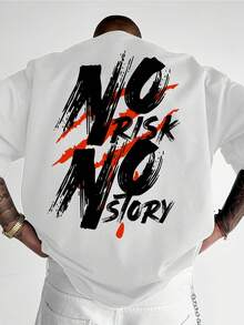 NO RISK NO Men's Streetwear Graphic T-Shirt - Bold Letter Print, Loose Fit, Casual Tee, Vibrant Purple, Summer Short Sleeve, Crew Neck, Machine Washable, Streetwear Fashion | Cool Design T-Shirt | Lilac Graphic Shirt - 白色 - 查看 12