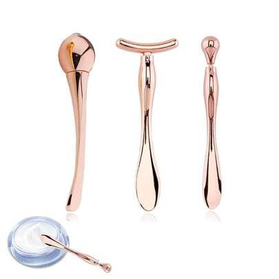3pcs Metal Eye Cream Applicator Tools, Eye Massage Roller And Makeup Spatula, Facial Massager For Reducing Puffiness, Wrinkles And Dark Circles