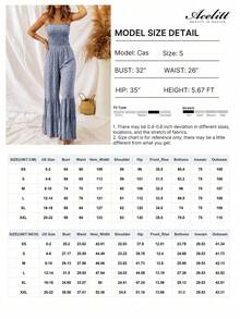 Acelitt Women's Vacation Style Ditsy Floral Ruffle Hem Wide Leg Jumpsuit Elegant Summer - Baby Blue - View 4