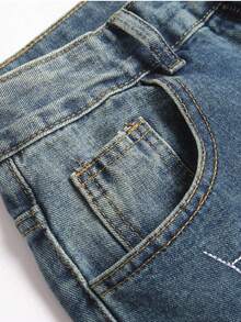 Quần jeans nam High Street Cleanfit màu xanh rách, thêu họa tiết, kiểu dáng thường ngày. - Màu xanh lam - Xem 5