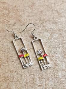 1 paire de boucles d'oreilles pendantes rectangulaires ajourées en forme de champignon, inspirées de la nature. Convient pour les vacances et le port quotidien des femmes. - Argent - Voir 1