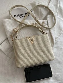 2026 Nueva bolsa cuadrada de unicolor minimalista, bolso bandolera y bolso de mano de diseño de nicho - Beis - Ver 5