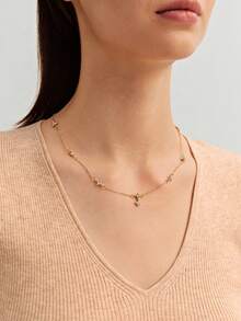 1pc Women's Necklace, Copper Alloy Cubic Zirconia Four-Leaf Clover Tassel Pendant Necklace, Layering Daily Accessory Gift (Random Pendant Quantity) - Yellow Gold - View 2